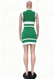 Pink Casual Street Daily Office lady Patchwork Contrast O Neck Sleeveless Two Pieces