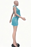 Blue Sequins Backless Swimwears Cover Up