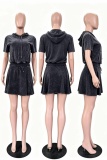 Rose Red Casual Street Sportswear Daily Hooded Short Sleeve Two Pieces