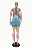 Blue Sequins Backless Swimwears Cover Up
