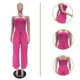 Rose Red Sexy Casual Daily Y2k Solid Color Solid Color Strapless Regular Jumpsuits