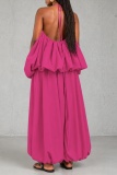 Black Casual Street Daily Solid Color Backless Spaghetti Strap Two Pieces