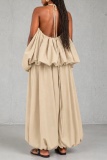 Black Casual Street Daily Solid Color Backless Spaghetti Strap Two Pieces