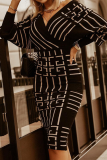 Sexy Print Patchwork V Neck Waist Skirt Dresses