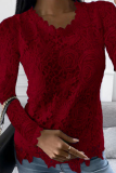 Fashion Solid Lace O Neck Tops
