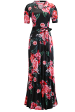 Casual Print Hollowed Out Half A Turtleneck Cake Skirt Dresses