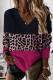 Street Leopard Patchwork V Neck Tops