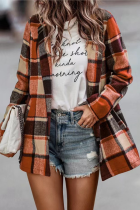 Fashion Plaid Patchwork Turndown Collar Outerwear