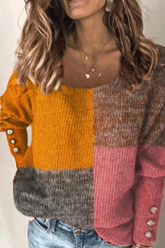 Casual Solid Buckle O Neck Tops