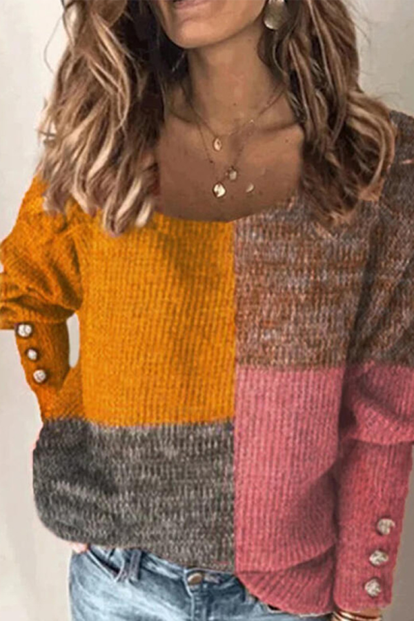 Casual Solid Buckle O Neck Tops