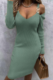 Fashion Solid Patchwork V Neck One-piece Suits Dresses