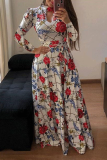 Vacation Print Hollowed Out Half A Turtleneck Cake Skirt Dresses