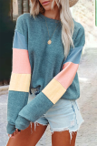 Street Solid Patchwork O Neck Tops