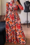 Vacation Print Hollowed Out Half A Turtleneck Cake Skirt Dresses