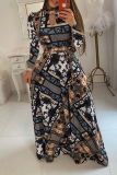 Vacation Print Hollowed Out Half A Turtleneck Cake Skirt Dresses