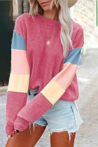Street Solid Patchwork O Neck Tops
