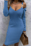 Fashion Solid Patchwork V Neck One-piece Suits Dresses