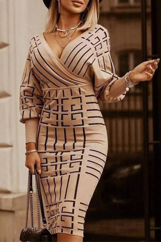 Sexy Print Patchwork V Neck Waist Skirt Dresses