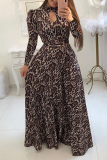 Vacation Print Hollowed Out Half A Turtleneck Cake Skirt Dresses