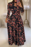Vacation Print Hollowed Out Half A Turtleneck Cake Skirt Dresses
