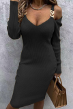 Fashion Solid Patchwork V Neck One-piece Suits Dresses
