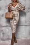 Sexy Print Patchwork V Neck Waist Skirt Dresses
