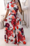 Casual Print Hollowed Out Half A Turtleneck Cake Skirt Dresses