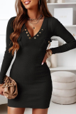 Fashion Solid Patchwork V Neck Pencil Skirt Dresses