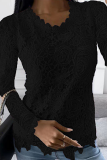 Fashion Solid Lace O Neck Tops