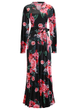 Vacation Print Hollowed Out Half A Turtleneck Cake Skirt Dresses