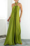 Casual Solid Patchwork Halter Straight Dresses