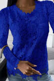 Fashion Solid Lace O Neck Tops
