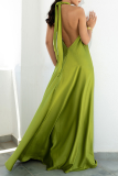 Casual Solid Patchwork Halter Straight Dresses