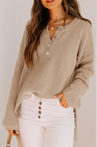 Casual Solid Buckle V Neck Tops