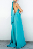 Casual Solid Patchwork Halter Straight Dresses
