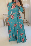 Vacation Print Hollowed Out Half A Turtleneck Cake Skirt Dresses