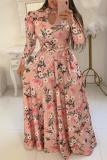 Vacation Print Hollowed Out Half A Turtleneck Cake Skirt Dresses