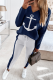 Fashion Print Patchwork V Neck Long Sleeve Two Pieces