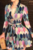 Fashion Casual Print Bandage V Neck Long Sleeve Dresses