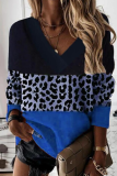 Street Leopard Patchwork V Neck Tops