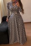 Vacation Print Hollowed Out Half A Turtleneck Cake Skirt Dresses