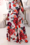 Vacation Print Hollowed Out Half A Turtleneck Cake Skirt Dresses