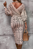 Sexy Print Patchwork V Neck Waist Skirt Dresses