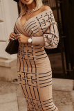 Sexy Print Patchwork V Neck Waist Skirt Dresses