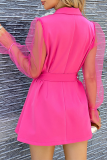 Fashion Elegant Solid See-through Turndown Collar A Line Dresses