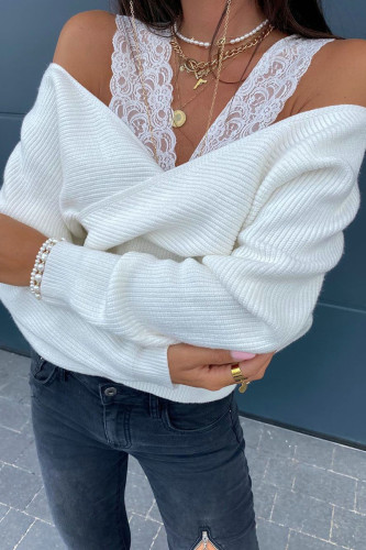 Fashion Sexy Solid Hollowed Out Patchwork V Neck Tops