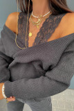 Fashion Sexy Solid Hollowed Out Patchwork V Neck Tops