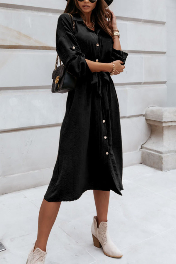 Fashion Daily Solid Patchwork Turndown Collar Princess Dresses