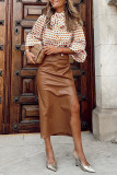 Casual Print Patchwork Ribbon Collar Tops