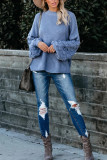 Fashion Street Solid Patchwork O Neck Tops